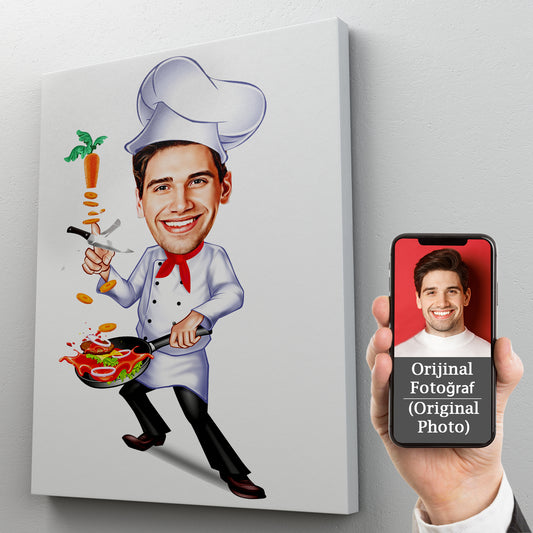 Kişiselleştirilmiş Mutfak Şefi Temalı Karikatür Tablo