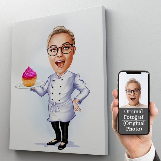 Kişiselleştirilmiş Pasta Şefi Temalı Karikatür Tablo