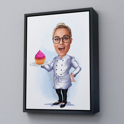 Kişiselleştirilmiş Pasta Şefi Temalı Karikatür Tablo