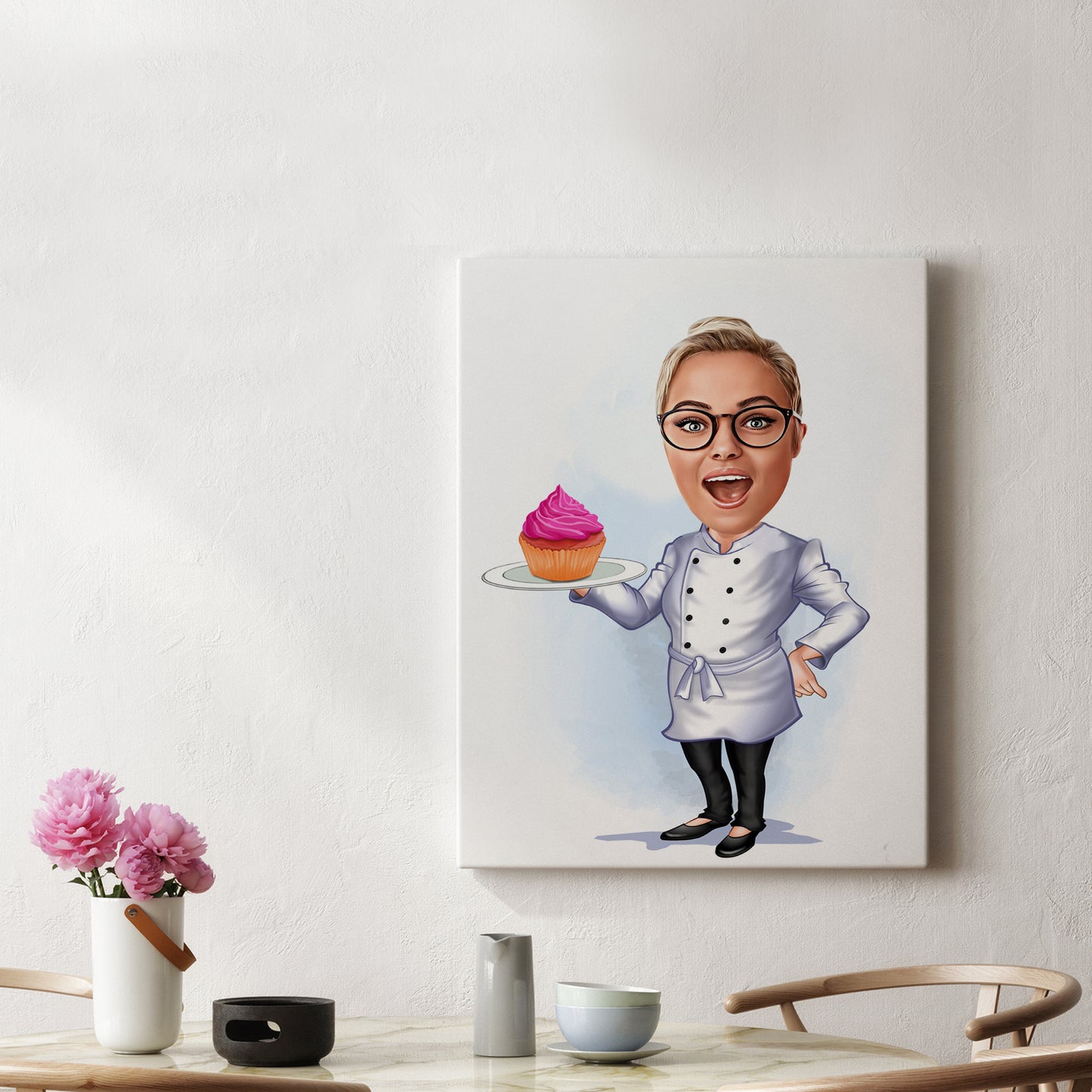 Kişiselleştirilmiş Pasta Şefi Temalı Karikatür Tablo