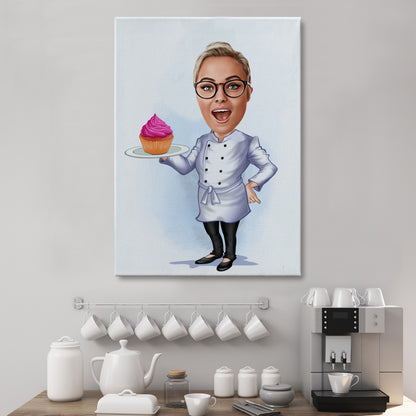 Kişiselleştirilmiş Pasta Şefi Temalı Karikatür Tablo
