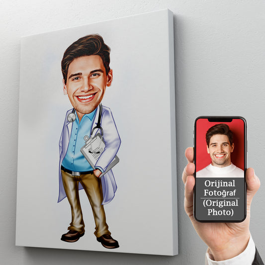 Kişiselleştirilmiş Doktor Temalı Karikatür Tablo